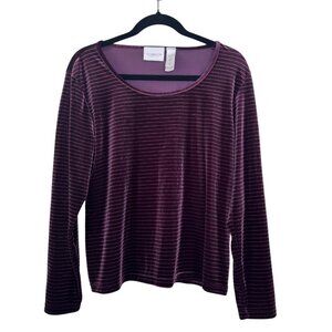 Liz Claiborne Liz Sport Maroon Striped Velour Long Sleeve Top Women's Petite L
